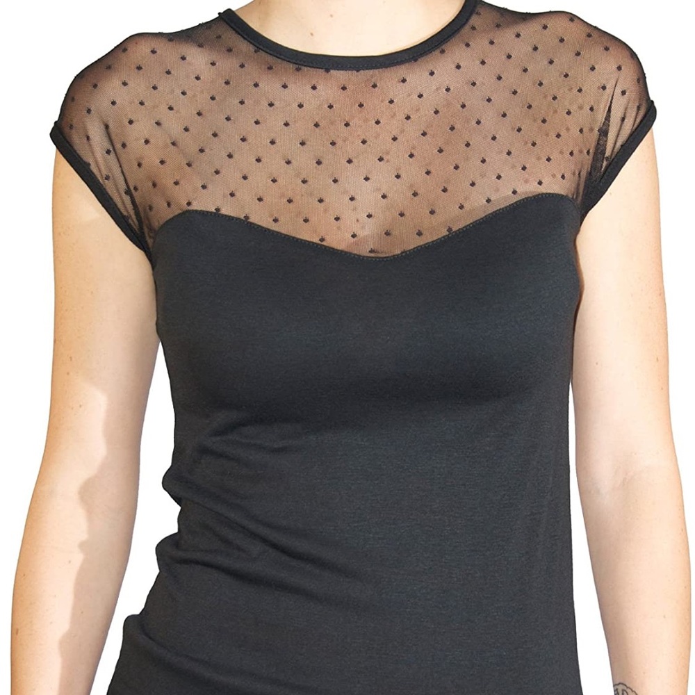 Pinup black sheer lace polka dot sleeveless top